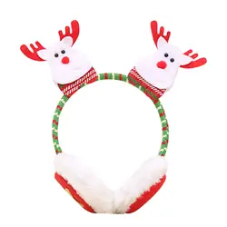 Рождественские детские зимние теплые плюшевые наушники с милыми ушками Санта-Клауса, повязка на голову, наушники, термоскан, зимние